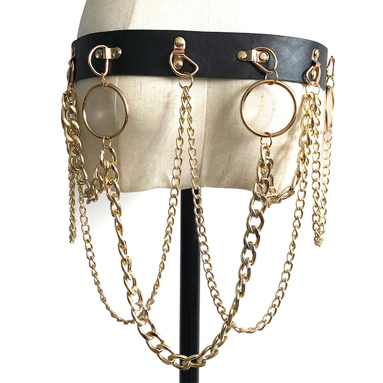 Fashion Dress Belt for Women Rivet Metal Gold Chain Waistband Ladies Leather Female Luxury Brand Belt for Dresses