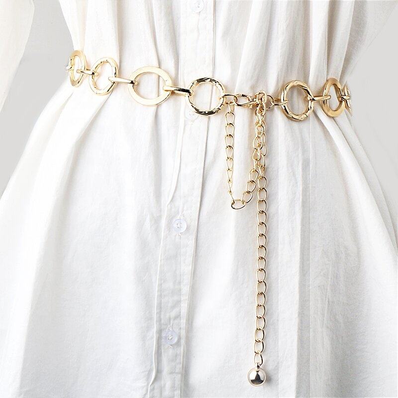 Stylish Ladies Metal Round Ring Belt Fashionable Clothing Accessory Pendant Waist Chain