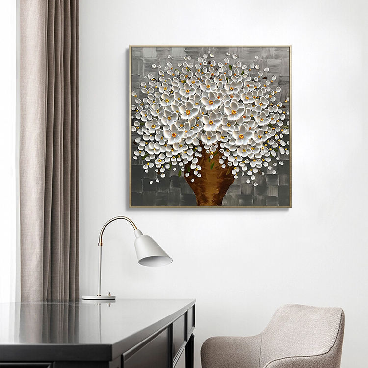 Class Decoration Palette Knife 3D Acrylic Artworks Handmade Canvas Wall Art Impressionist Flower Oil Painting