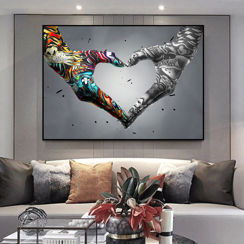 Graffiti Art Hands Heart Gesture Painting on Canvas Wall Art Posters Prints