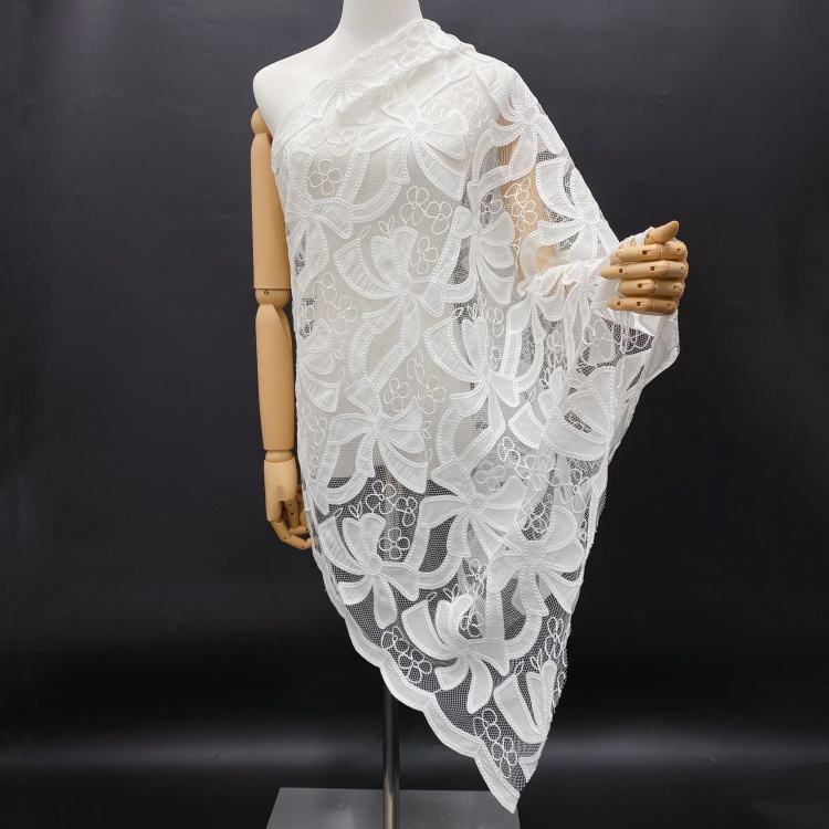 Embroidered Bow Thin Chiffon Lace Fabric 100% Polyester Laser Water Soluble Multi-color