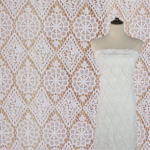 Embroidered Polyester Lace Fabric Dress Clothing in White Fabric, High-quality Fabric Manufacturer