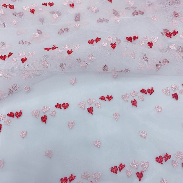 Gauze Wedding Lace Fabric Embroidered Heart Multicolor Polyester Organza Lace Fabric