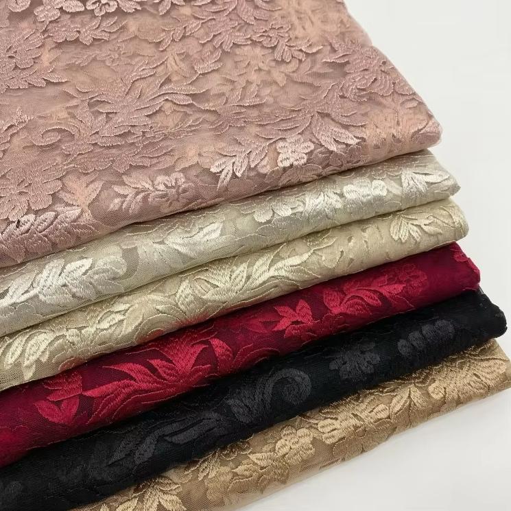 Stock Supply Full Dress Women's Double Mesh Embroidery Fabric Polyester Silk Pattern Multi-color Supply