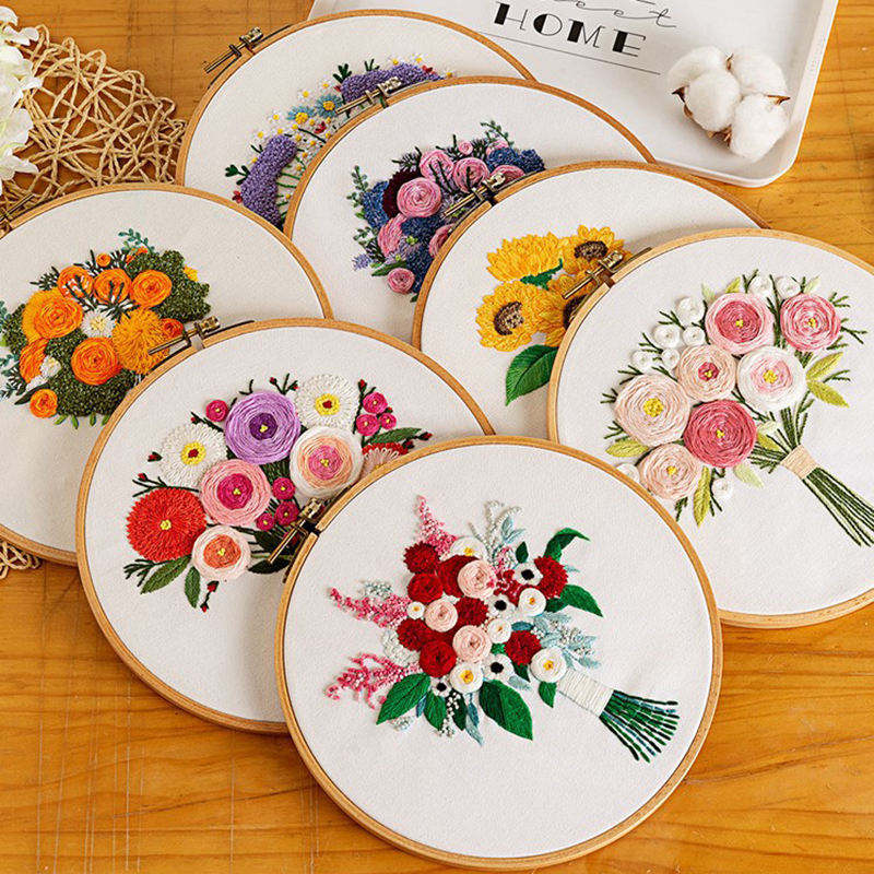 DIY Colorful Flower DIY Handmade Needlework Embroidery Kit for Beginner